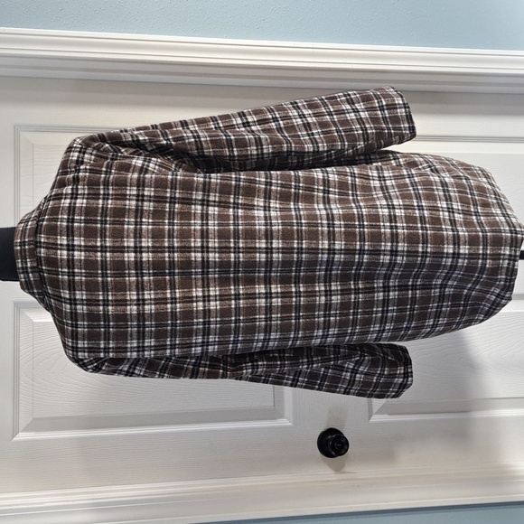 Brown Plaid Soft Long Button Down Oversized Mid Lightweight Coat Jacket - Picture 8 of 10